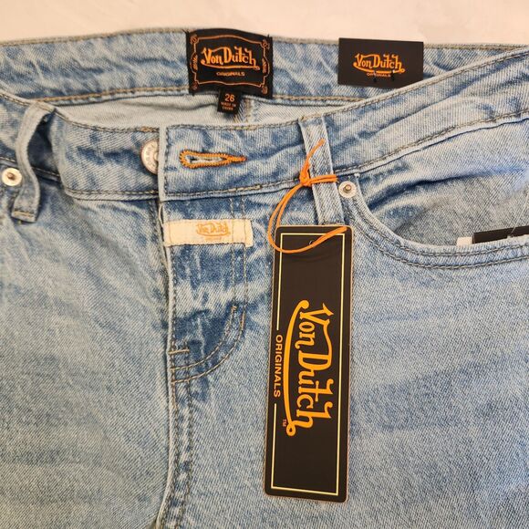 VON DUTCH Low Rise Bootcut Patch Embroidered Jeans Light Wash Y2K Size 26 NWT - Picture 3 of 9